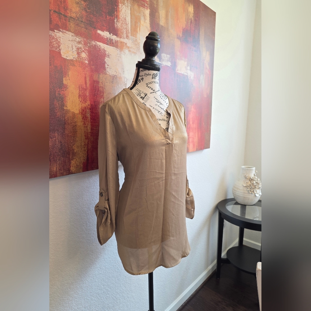 Maurices Atwood Gold Shimmer 3/4 Sleeve Popover Blouse XL